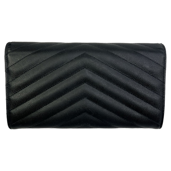 YVES SAINT LAURENT YSL MONOGRAM CHEVRON  BLACK GOLD  CONTINENTAL FLAP WALLET - Picture 4 of 16